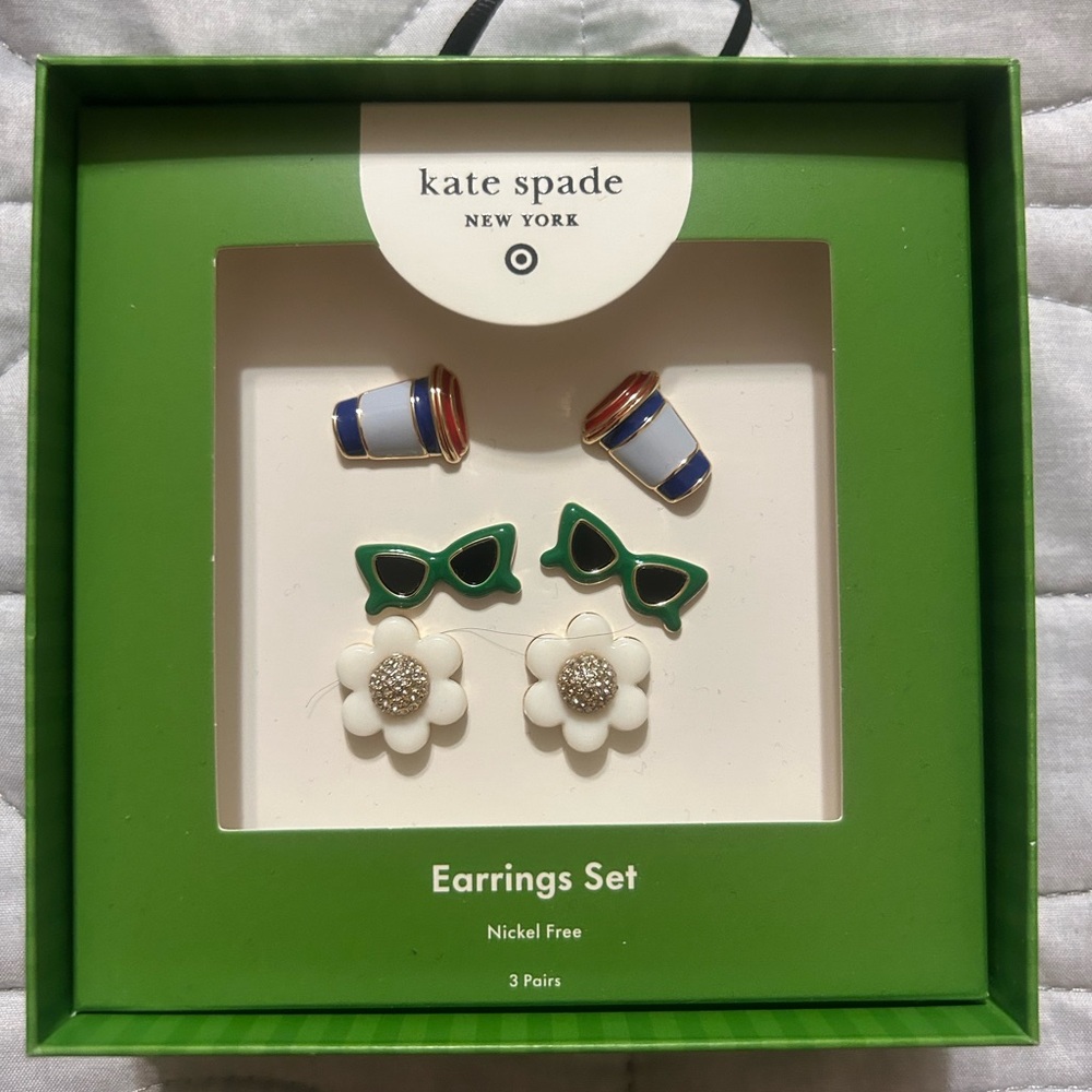 Kate Spade Target Earrings Set - Green, White, Blue NWT